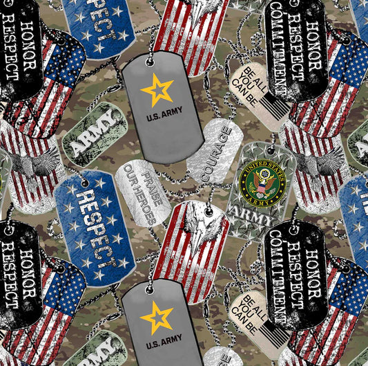 Army Military Dog Tags Allover Print Cotton Fabric 1254-A
