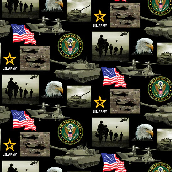 Army USA Military Armed Forces Block Black Sykel Enterprises Cotton Fabric SYK-021-2A