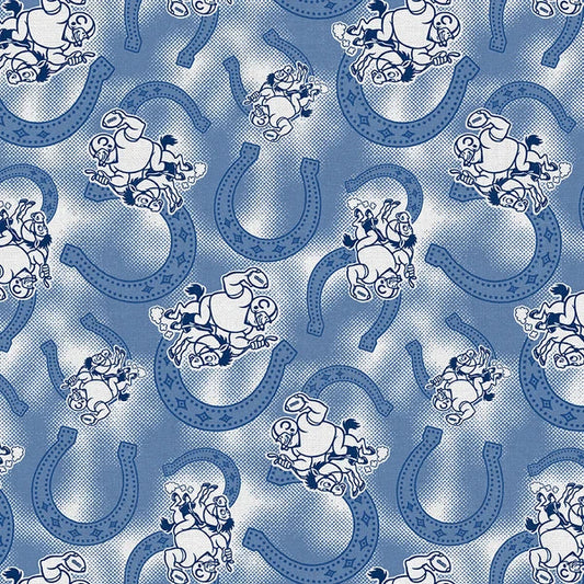Blue Stampede Colts Horseshoe Toss Football Silvery Grey Blue Paintbrush Studios Cotton Fabric PBS-120-26606
