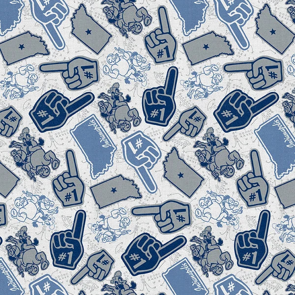 Blue Stampede Finger Fan Toss Football Grey Blue Paintbrush Studios Cotton Fabric PBS-120-26607