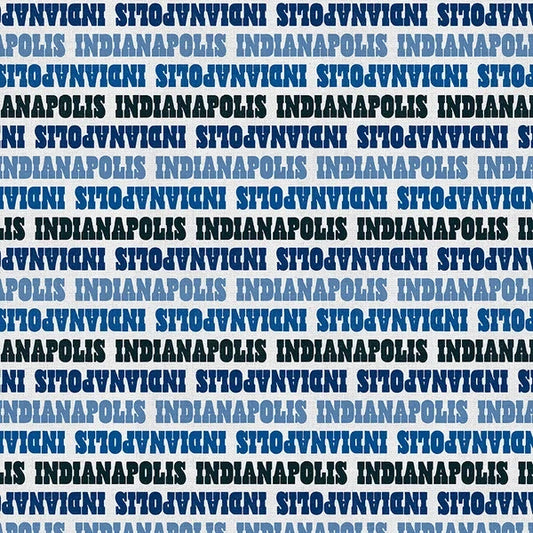 Blue Stampede Indianapolis Text Straight Stripe Football Grey Blue Paintbrush Studios Cotton Fabric PBS-120-26611