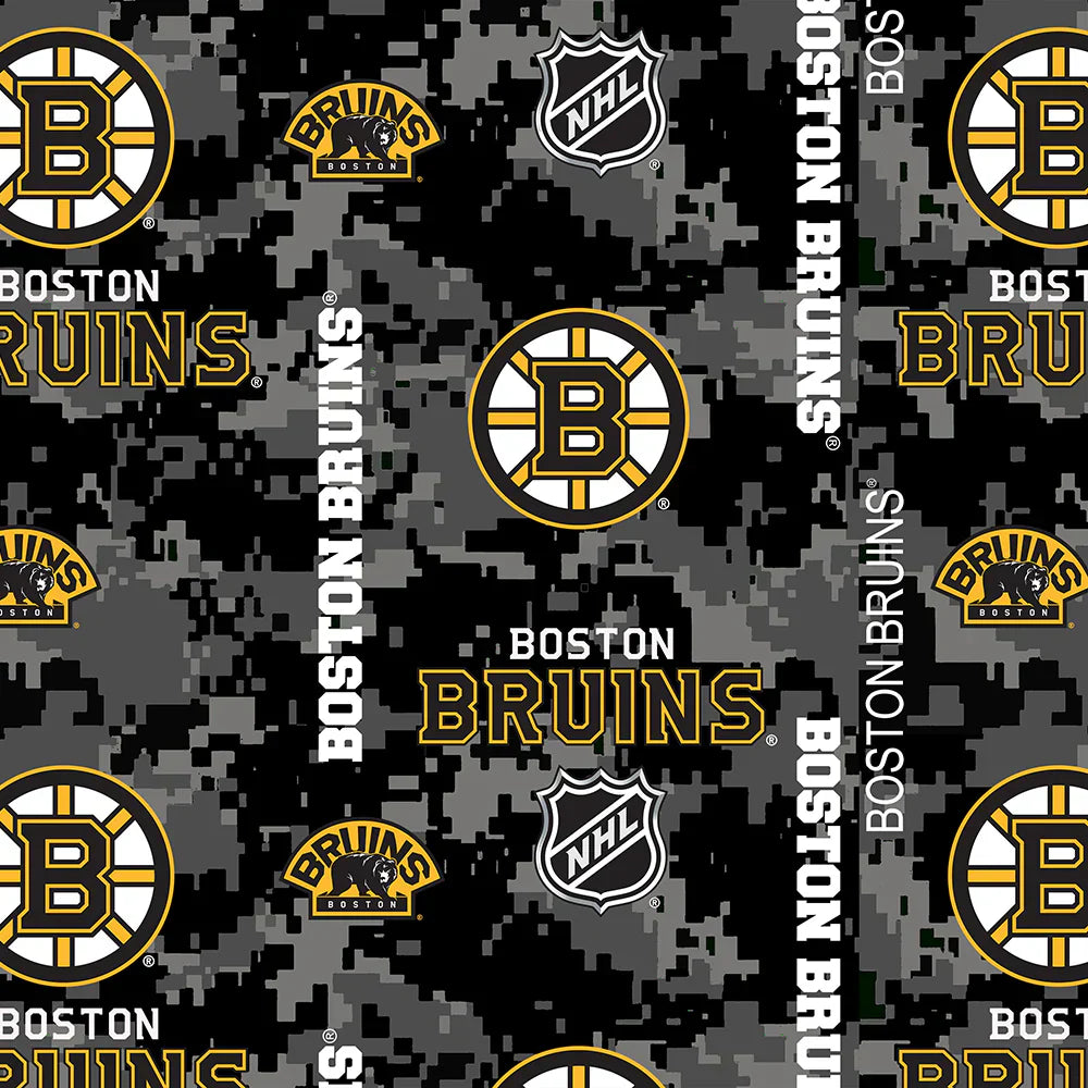 Boston Bruins NHL Hockey One Way Digi Camo Sykel Enterprises Polyester FLEECE Fabric NHL-1202-BRU