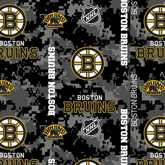 Boston Bruins NHL Hockey One Way Digi Camo Sykel Enterprises Polyester FLEECE Fabric NHL-1202-BRU