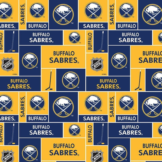 Buffalo Sabers NHL Hockey Box Design Sykel Enterprises Cotton Fabric NHL-840-SAB