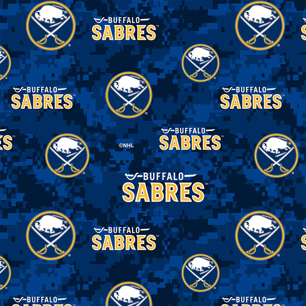 Buffalo Sabres NHL Hockey One Way Digi Camo Sykel Enterprises Polyester FLEECE Fabric NHL-1202-SAB