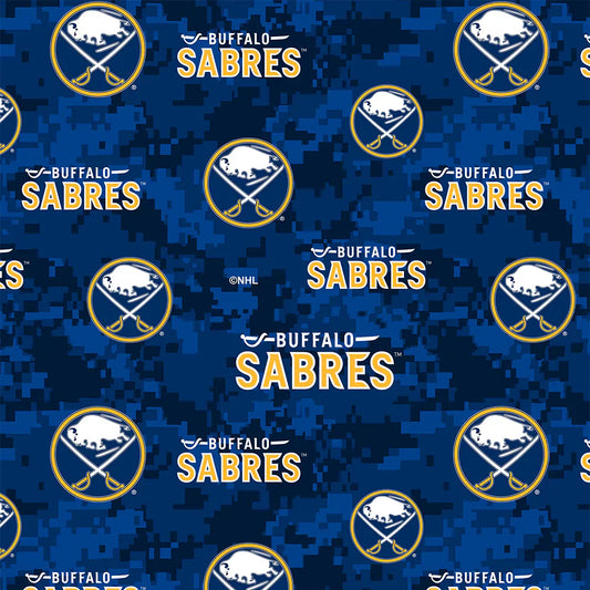 Buffalo Sabres NHL Hockey One Way Digi Camo Sykel Enterprises Polyester FLEECE Fabric NHL-1202-SAB