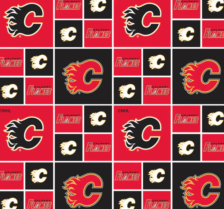 Calgary Flames NHL Hockey Box Design Cotton Fabric NHL-020-FLA