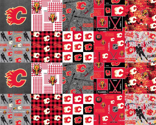 Calgary Flames NHL Hockey Cheater Quilt Sykel Enterprises Polyester Fleece Fabric NHL-1386-FLA