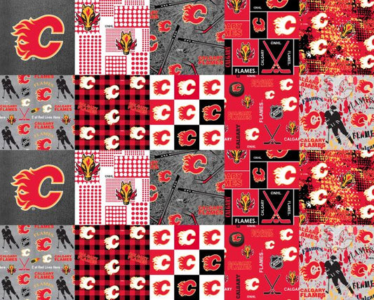 Calgary Flames NHL Hockey Cheater Quilt Sykel Enterprises Polyester Fleece Fabric NHL-1386-FLA