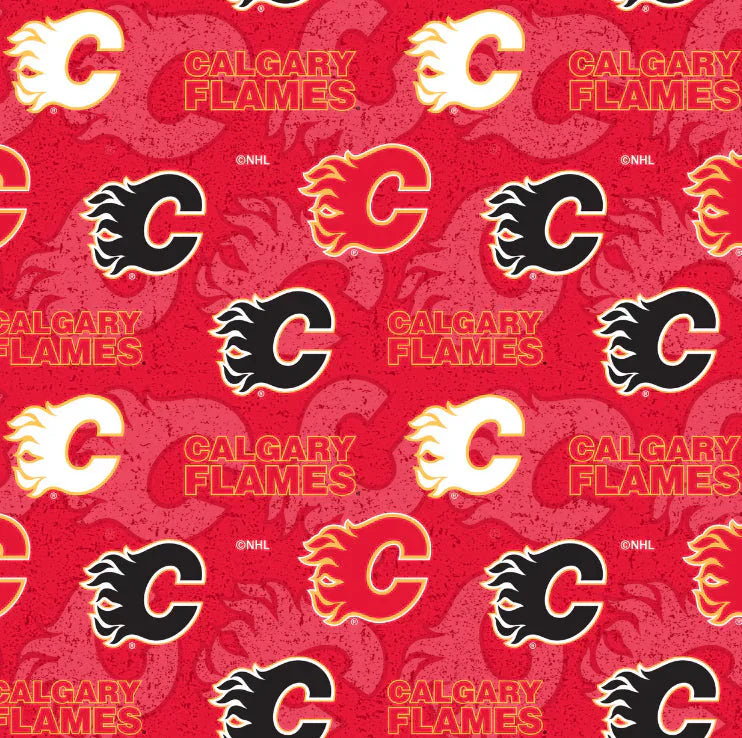 Calgary Flames NHL Hockey Tone on Tone Design Cotton Fabric NHL-1199-FLA