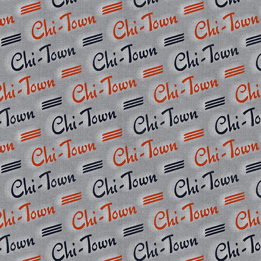 Chi-Town Tough Chicago Diagonal Stripe Football Grey Paintbrush Studios Cotton Fabric PBS-120-26624