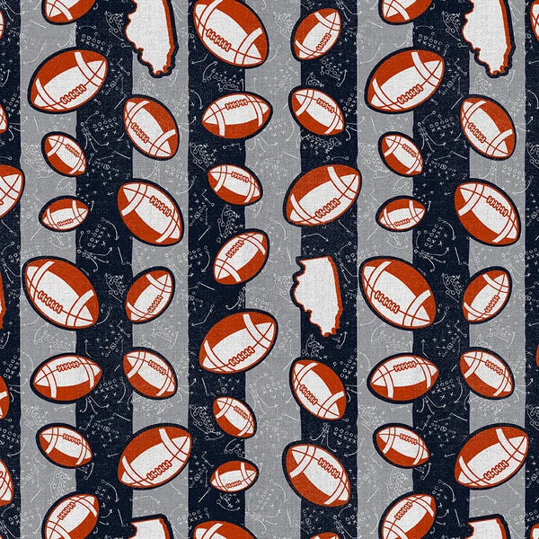 Chi-Town Tough Chicago Football Toss Stripe Grey Paintbrush Studios Cotton Fabric PBS-120-26625