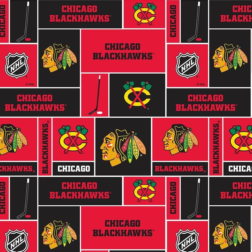 Chicago Blackhawks NHL Hockey Box Cotton Fabric NHL-840-BLK