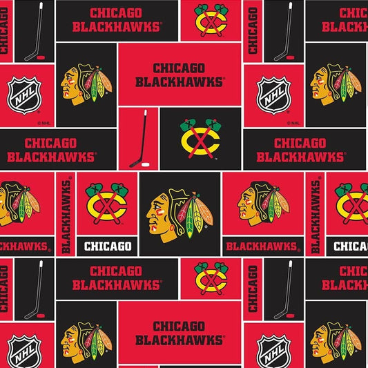 Chicago Blackhawks NHL Hockey Box Cotton Fabric NHL-840-BLK
