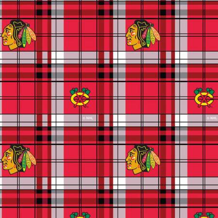 Chicago Blackhawks NHL Hockey Plaid Design  FLEECE fabric NHL-812-BLK