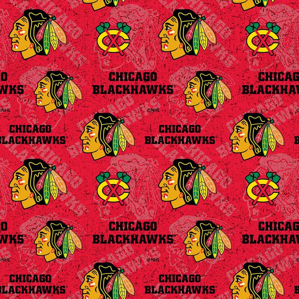 Chicago Blackhawks NHL Hockey Tone on Tone in Red Design Cotton Fabric NHL-1199 BLK