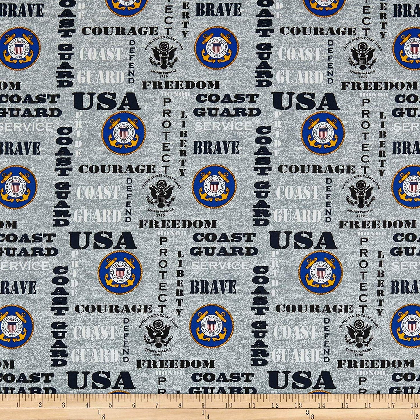 Coast Guard USCG Military Armedces Liberty Freedom Brave Seal Heather Allover Print Cotton 1181-CG