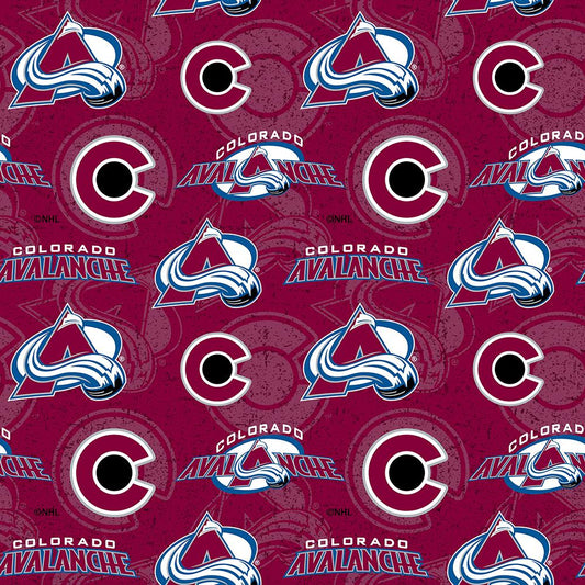 Colorado Avalanche NHL Hockey Tone on Tone design Cotton Fabric NHL-1199 AVA