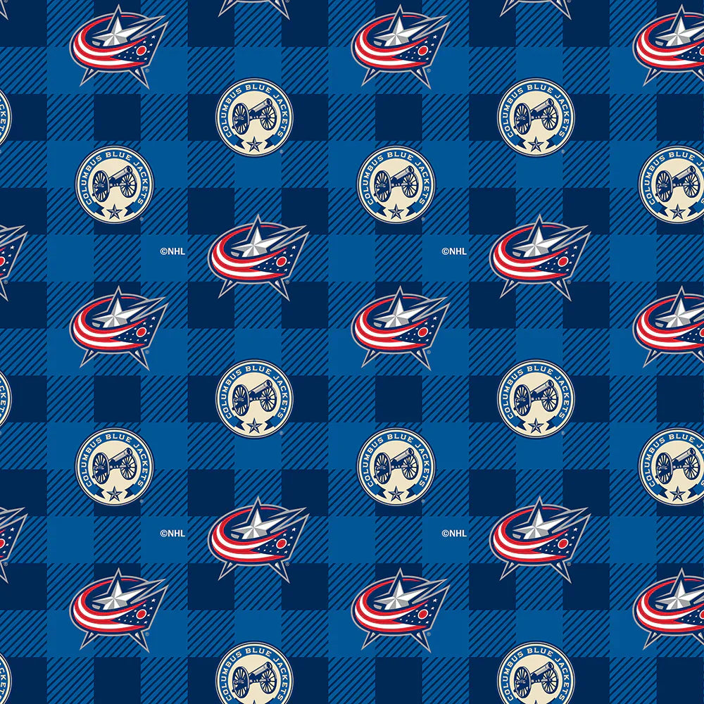Columbus Blue Jackets NHL Hockey Buffalo Plaid Sykel Enterprises Polyester FLEECE Fabric NHL-1190-CBJ
