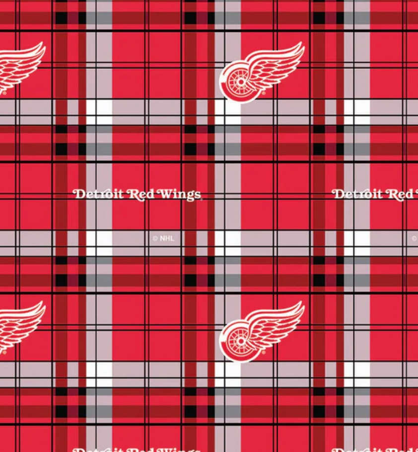 Detroit Red Wings NHL Hockey Plaid Design FLEECE fabric NHL-812-WIN