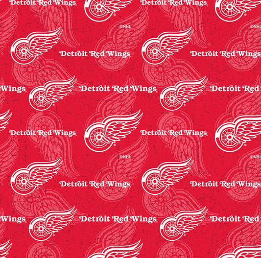 Detroit Red Wings NHL Hockey Tone on Tone design Cotton Fabric NHL-1199-WIN