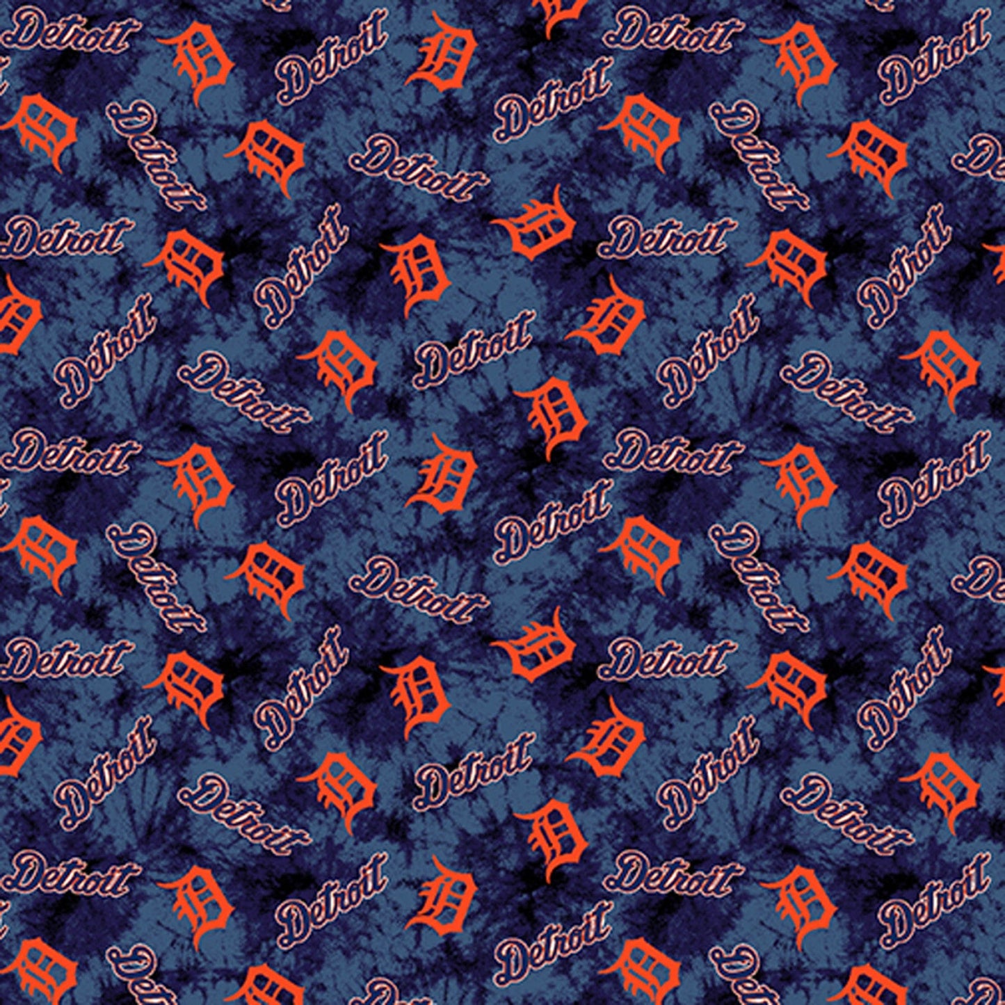 Detroit Tigers MLB Baseball Tie Dye Blue Fabric Traditions FLANNEL Fabric MLB-60093B