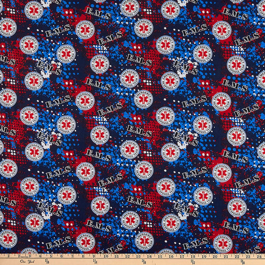 EMS Rescue Geometric Abstract design Cotton Fabric 1180-Rescue