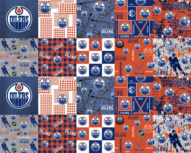 Edmonton Oilers NHL Hockey Cheater Quilt Sykel Enterprises Polyester Fleece Fabric NHL-1386-OIL