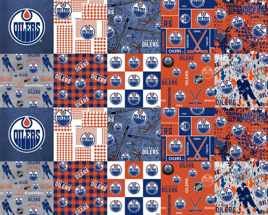Edmonton Oilers NHL Hockey Cheater Quilt Sykel Enterprises Polyester Fleece Fabric NHL-1386-OIL