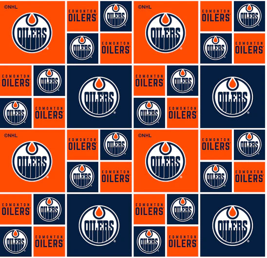Edmonton Oilers NHL Hockey Geometric Sykel Enterprises Cotton Fabric NHL-020-OIL