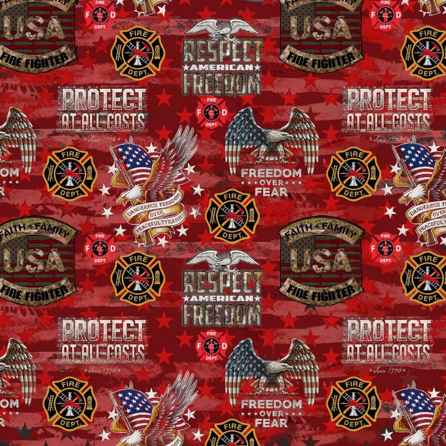 Firefighter Camo USA Flag Allover Badge Flag Sykel Cotton Fabric SYK-1338FF