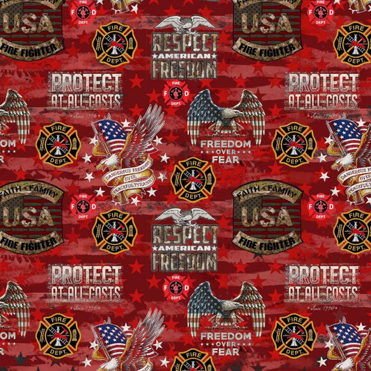 Firefighter Camo USA Flag Allover Badge Flag Sykel Cotton Fabric SYK-1338FF