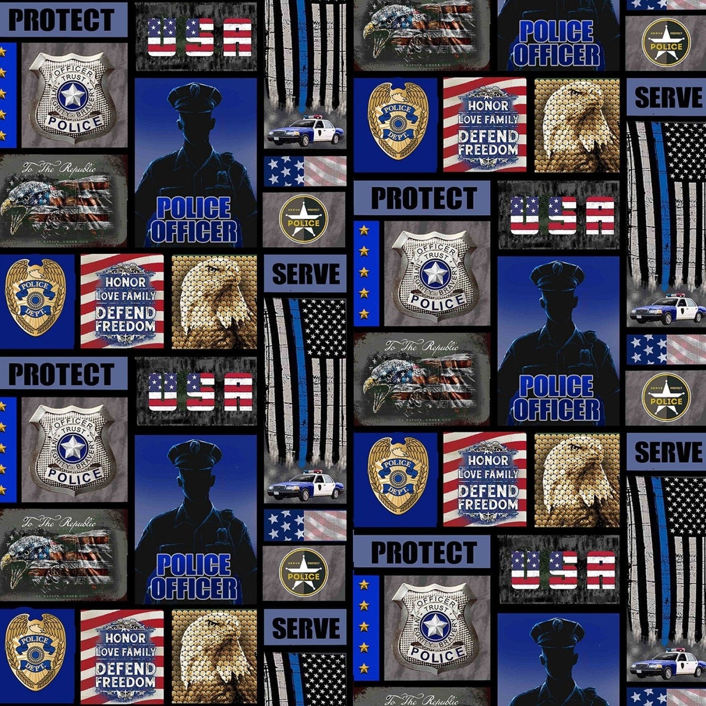 Police New Block US Flag Badge Officer Eagle Sykel Cotton Fabric SYK-1339-PD