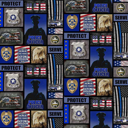 Police New Block US Flag Badge Officer Eagle Sykel Cotton Fabric SYK-1339-PD