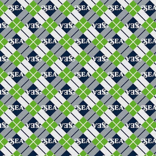 Evergreen Endzone Seattle Argyle Football Green Blue Paintbrush Studios Cotton Fabric PBS-120-26837