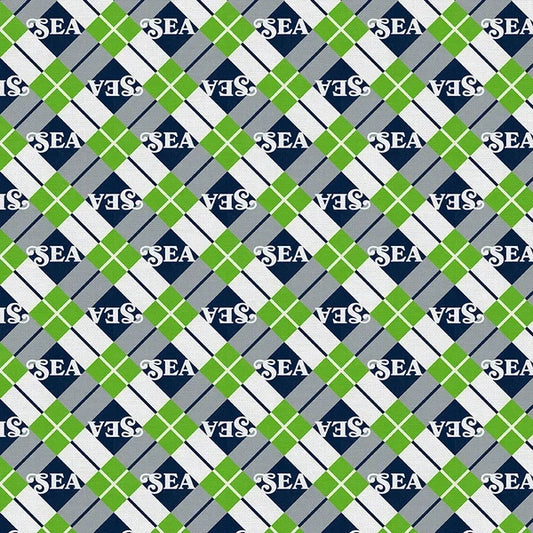 Evergreen Endzone Seattle Argyle Football Green Blue Paintbrush Studios Cotton Fabric PBS-120-26837
