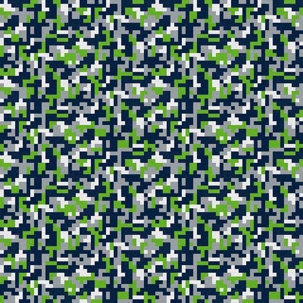 Evergreen Endzone Seattle Football Camo Green Blue Paintbrush Studios Cotton Fabric PBS-120-26840