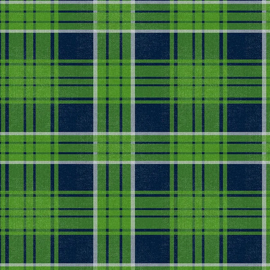 Evergreen Endzone Seattle Football Plaid Green Blue Paintbrush Studios Cotton Fabric PBS-120-26839