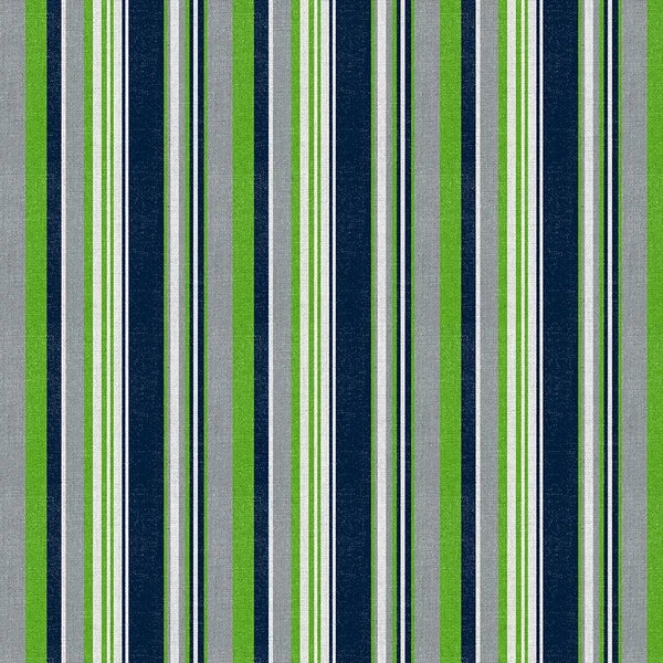 Evergreen Endzone Seattle Football Spirit Stripe Green Blue Paintbrush Studios Cotton Fabric PBS-120-26838