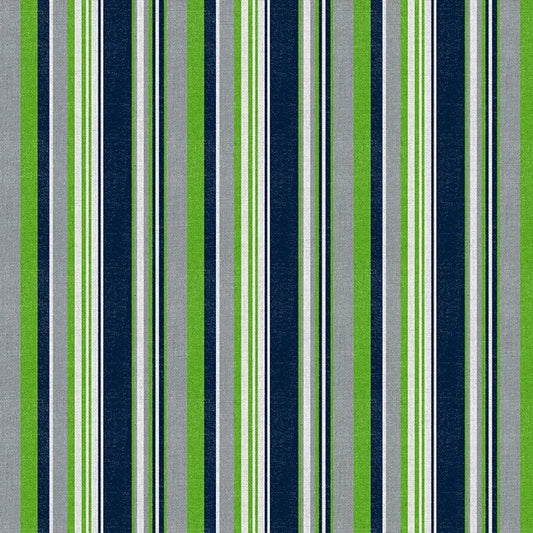 Evergreen Endzone Seattle Football Spirit Stripe Green Blue Paintbrush Studios Cotton Fabric PBS-120-26838