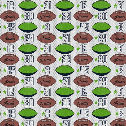 Evergreen Endzone Seattle Football Toss Green Blue Paintbrush Studios Cotton Fabric PBS-120-26836