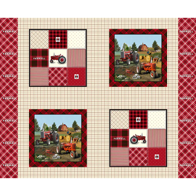 Farmall Plaid Pillow Panel 36" Sykel Enterprises Cotton Fabric SYK-10181
