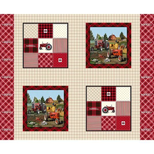 Farmall Plaid Pillow Panel 36" Sykel Enterprises Cotton Fabric SYK-10181