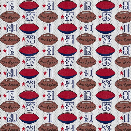 Field of Freedom New England Numbers Football Blue Red Paintbrush Studios Cotton Fabric PBS-120-26846