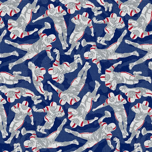 Field of Freedom New England Player Toss Football Blue Red Paintbrush Studios Cotton Fabric PBS-120-26844