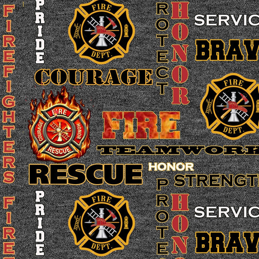 Fire Fighters Fireman Dept 911 Seal Heather Sykel Cotton fabric 1181-FF