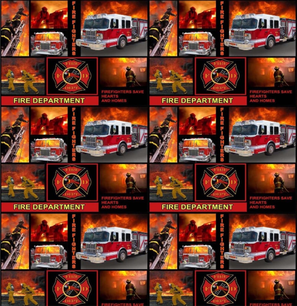 Firefighter Fire Department Red Sykel Cotton Fabric 9945