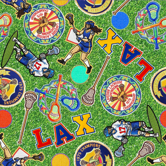 Game On Lacrosse Patches Green Sykel Enterprises Cotton Fabric SYK-10557-LAC