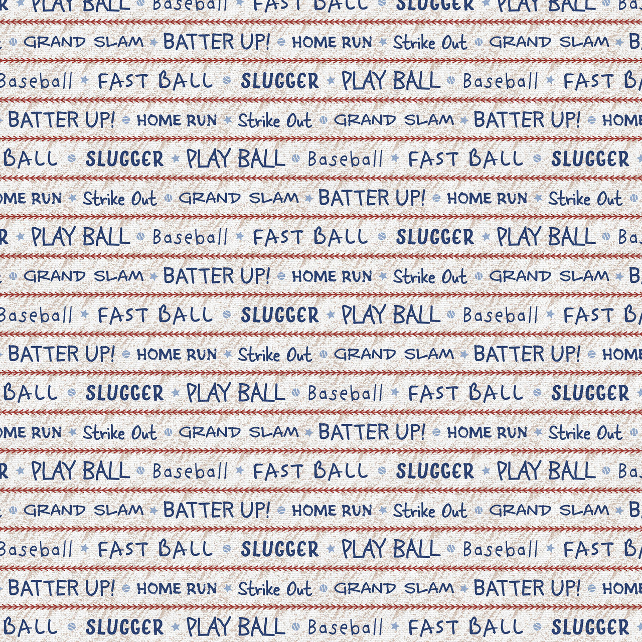 Hey, Batter Batter Play Ball Word Stripe Blue Red Paintbrush Studio Cotton Fabric PBS-120-25385