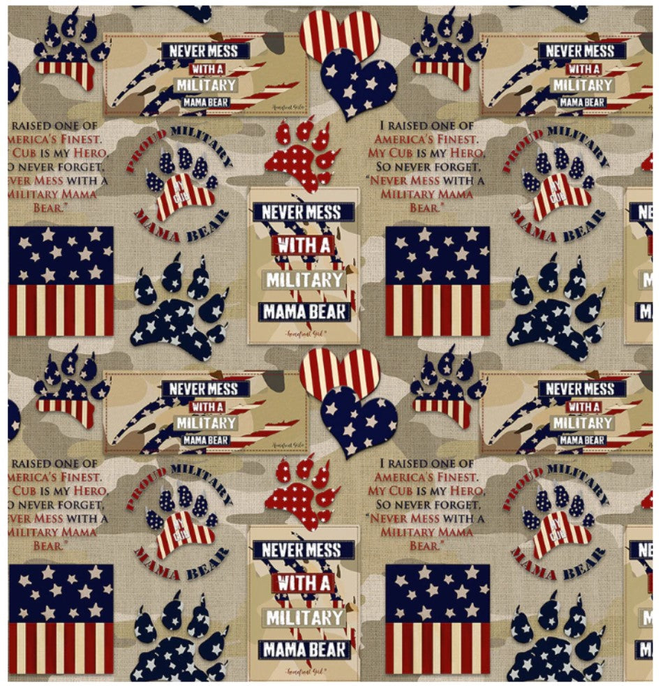 Homefront Girl Military Mama Bear Camo Allover Sykel Cotton Fabric Sykel 10432